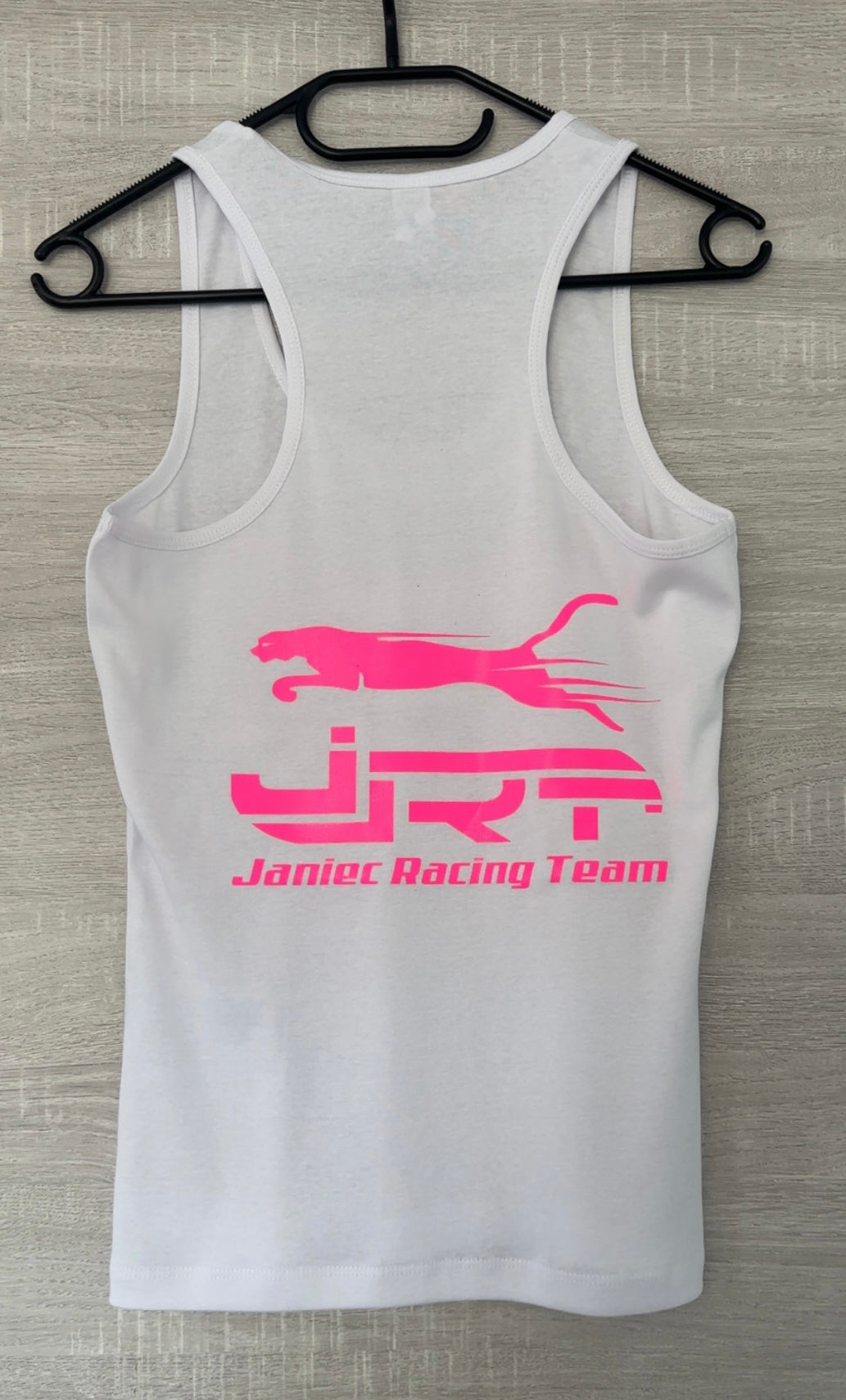 Débardeurs blanc flocage rose fluo