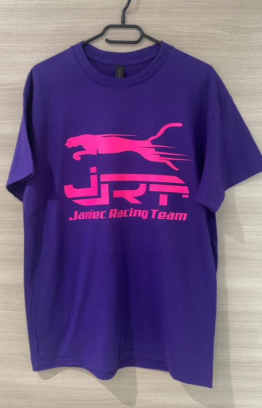 Tee shirt violet flocage rose fluo