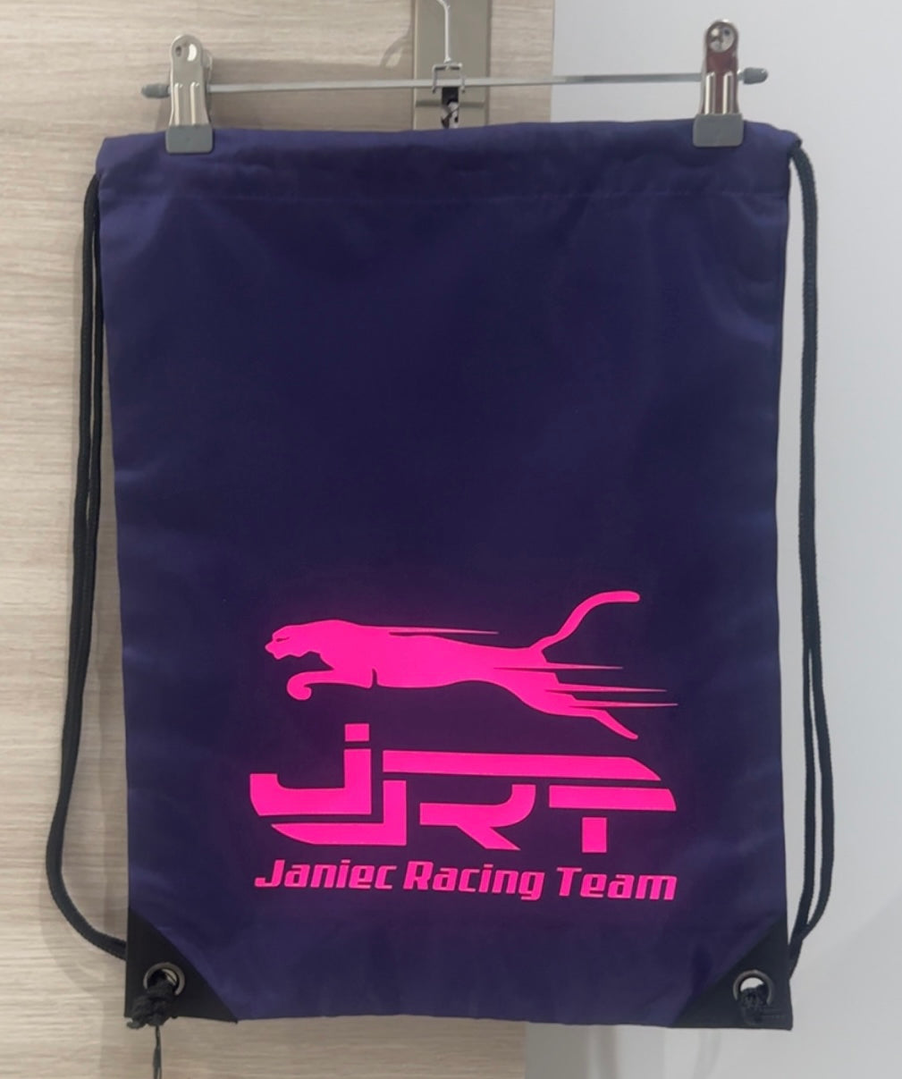 Sac cordelettes violet flocage rose fluo