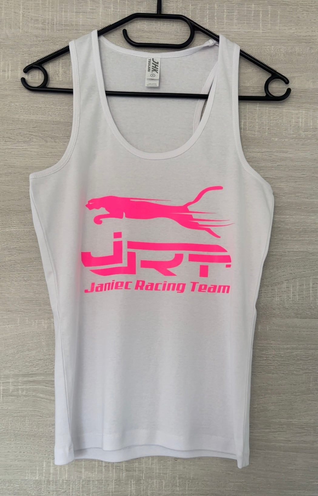 Débardeurs blanc flocage rose fluo